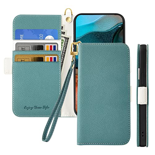 LEINUO Handyhülle für Xiaomi Redmi Note 8 Pro (6.53 Zoll) Hülle Klapphülle[Kartenfächer][Standfunktion][Magnetverschluss] mit Handschlaufe Stoßfeste Schutzhülle Cover Flip Wallet Leder Case,Grün von LEINUO