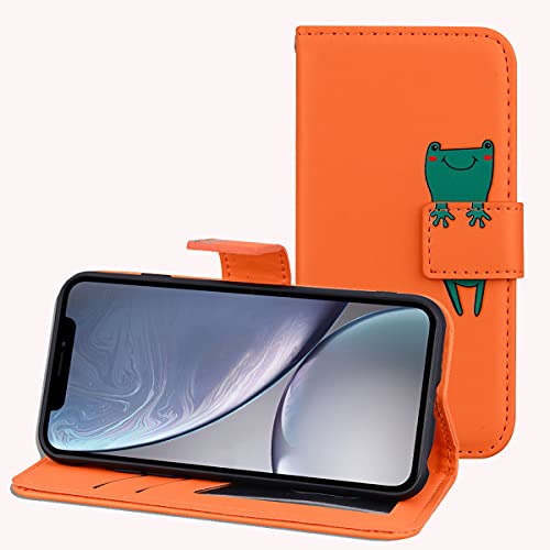 LEINUO handyhülle für Apple iPhone 11 (6.1") PU-Leder Brieftasche Hülle mit Magnetischer Klapphülle [Kreditkartenfächer] [Mit Ständer] 3D-Cartoon-Muster,Orange Frosch von LEINUO