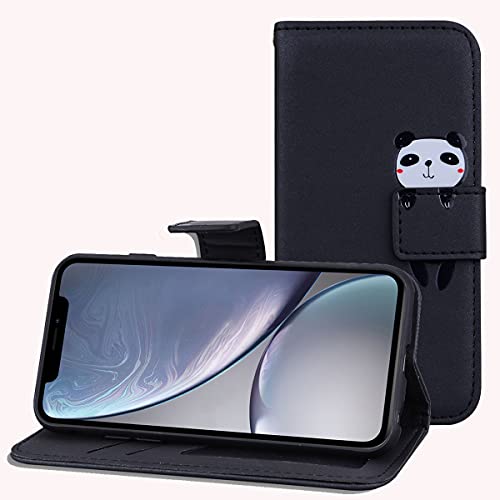 LEINUO handyhülle für Apple iPhone 11 (6.1") PU-Leder Brieftasche Hülle mit Magnetischer Klapphülle [Kreditkartenfächer] [Mit Ständer] 3D-Cartoon-Muster,Schwarz Panda von LEINUO