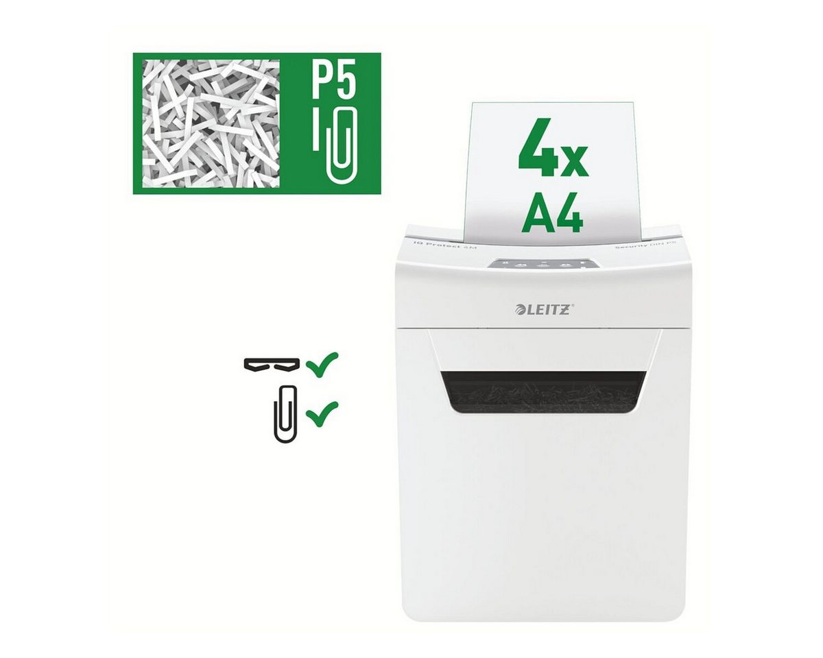 LEITZ Aktenvernichter IQ 4M Protect Premium, Mikroschnitt 2x15 mm, bis 4 Blatt, 14 Liter LEITZ Aktenvernichter IQ 4M Protect Premium, Mikroschnitt 2x15 mm, bis 4 Blatt, 14 Liter von LEITZ