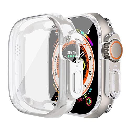 2-Stück Cases für Apple Watch Ultra Hülle mit Displayschutz 49mm, TPU Rundum Anti Drop Kratzfest Schutzhülle HD Ultradünne Weiche Schutz Case für iWatch Ultra 49mm,Silber/Transparent von LEIXIUER