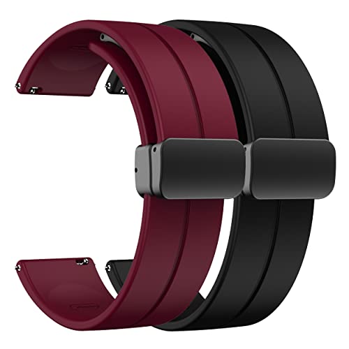 20 mm magnetisches Uhrenarmband, für Samsung Galaxy Watch 6 5 4 40mm 44mm 42mm 46mm 43mm 47mm/Galaxy Watch 5 Pro 45mm Band Falt-Magnetverschluss Silikon-Sportbänder(Schwarz & Rotwein) von LEIXIUER