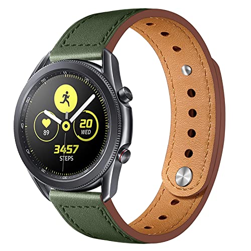22mm Uhrenriemen Unisex Leder Ersatzbänder kompatibel für Samsung Galaxy Watch 3 45 mm/für Garmin vivoactive 4/für Huawei GT2 Pro 46mm Doppelschnalle Sport Watch Armband Armeegrün von LEIXIUER