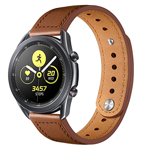 22mm Uhrenriemen Unisex Leder Ersatzbänder kompatibel für Samsung Galaxy Watch 3 45 mm/für Garmin vivoactive 4/für Huawei GT2 Pro 46mm Doppelschnalle Sport Watch Armband Braun von LEIXIUER