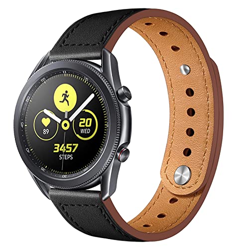 22mm Uhrenriemen Unisex Leder Ersatzbänder kompatibel für Samsung Galaxy Watch 3 45 mm/für Garmin vivoactive 4/für Huawei GT2 Pro 46mm Doppelschnalle Sport Watch Armband Schwarz von LEIXIUER