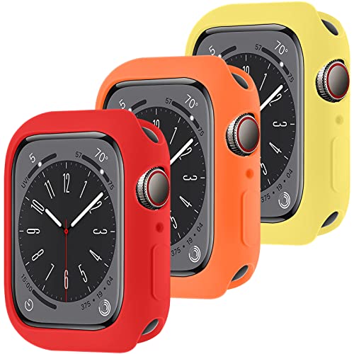 3 Stück Silikon-Schutzhülle für Apple Watch, 44 mm, hohl, stoßfest, Schutzhülle, Anti-Kratz-Abdeckung, Uhrenzubehör für iWatch Series 6 5 4 SE, Rot/Orange/Gelb von LEIXIUER