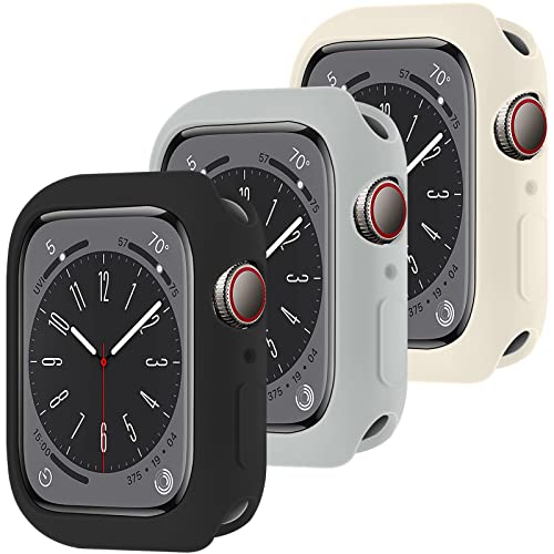 3er-Pack kompatibel mit Apple Watch Case Series 6/5/4/SE 44 mm, schlankes, flexibles TPU, stoßfest, Bumper-Schutzhülle, Quattro 2.0-Serie, robuste, langlebige Schutzhülle in Militärqualität Set W von LEIXIUER