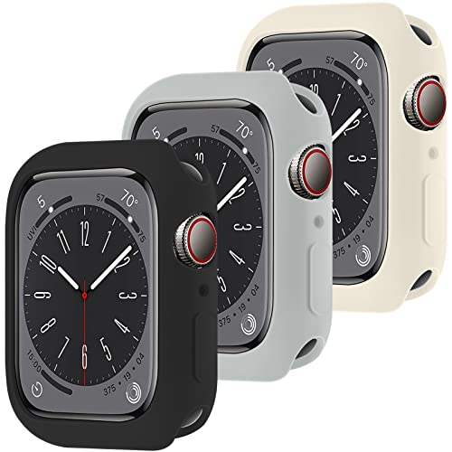 3er-Pack kompatibel mit Apple Watch Case Series 8/7 41 mm, schlankes, Flexibles TPU, stoßfest, Bumper-Schutzhülle, Quattro 2.0-Serie, robuste, langlebige Schutzhülle in Militärqualität Set O von LEIXIUER