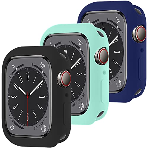 3er-Pack kompatibel mit Apple Watch Case Series 8/7 45 mm, schlankes, flexibles TPU, stoßfest, Bumper-Schutzhülle, Quattro 2.0-Serie, robuste, langlebige Schutzhülle in Militärqualität Set AF von LEIXIUER