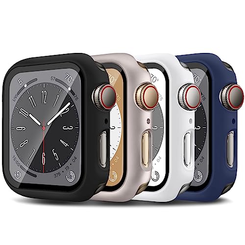 4-Stück für Apple Watch SE Series 6 5 4 40mm Hülle mit Displayschutz aus gehärtetem Glas,Case+Panzerglasfolie Vollschutz Hardcase Rundum Schutzhülle für iWatch 40mm,Schwarz/stern/Mitternachtsblau/Weiß von LEIXIUER