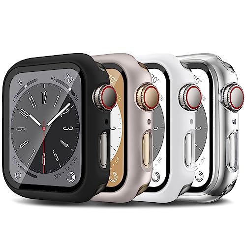 4-Stück für Apple Watch SE Series 6 5 4 40mm Hülle mit Displayschutz aus gehärtetem Glas,Case+Panzerglasfolie Vollschutz Hardcase Rundum Schutzhülle für iWatch 40mm,Transparent/stern/schwarz/weiß von LEIXIUER