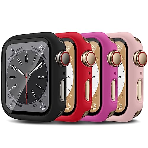 4-Stück für Apple Watch SE Series 6 5 4 40mm Hülle mit Displayschutz aus gehärtetem Glas,Case+Panzerglasfolie Vollschutz Hardcase Rundum Schutzhülle für iWatch SE 6 5 4 40mm,Schwarz/rot/roserot/rosa von LEIXIUER