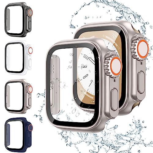 4 Stück integrierte Displayschutzfolie aus gehärtetem Glas für Apple Watch Series 8 7 41 mm (Upgrade auf iWatch Ultra), Kratzfeste PC-Abdeckung für iWatch 8 7 41 mm von LEIXIUER