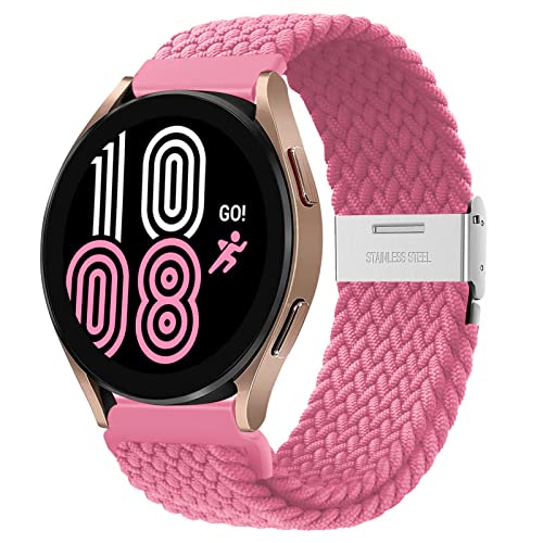 Geflochtene Elastische Nylon Loop Strap für Samsung Galaxy Watch 6/5/4 40mm 44mm 42mm 46mm 43mm 47mm Armband,Frei Einstellbar Dehnbares Nylon Sport Uhrarmband 20mm für Galaxy Watch 5 Pro 45mm(Rosa) von LEIXIUER
