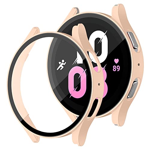 Hartes PC-Gehäuse mit Displayschutz aus Gehärtetem Glas Kompatibel mit Samsung Galaxy Watch 5 Bluetooth 40mm 44mm/LTE 44mm, Anti-Fall Schutzhülle Hülle, Rosa 40mm von LEIXIUER
