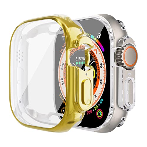 LEIXIUER 2-Stück Cases für Apple Watch Ultra Hülle mit Displayschutz 49mm, TPU Rundum Anti Drop Kratzfest Schutzhülle HD Ultradünne Weiche Schutz Case für iWatch Ultra 49mm,Gold/Transparent von LEIXIUER