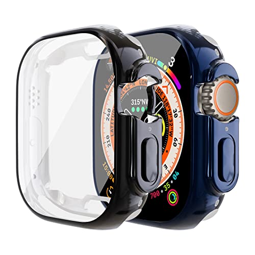LEIXIUER 2-Stück Cases für Apple Watch Ultra Hülle mit Displayschutz 49mm, TPU Rundum Anti Drop Kratzfest Schutzhülle HD Ultradünne Weiche Schutz Case für iWatch Ultra 49mm,Schwarz/Nachtblau von LEIXIUER