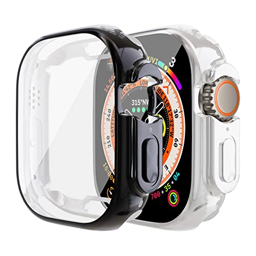 LEIXIUER 2-Stück Cases für Apple Watch Ultra Hülle mit Displayschutz 49mm, TPU Rundum Anti Drop Kratzfest Schutzhülle HD Ultradünne Weiche Schutz Case für iWatch Ultra 49mm,Schwarzes/Silber von LEIXIUER