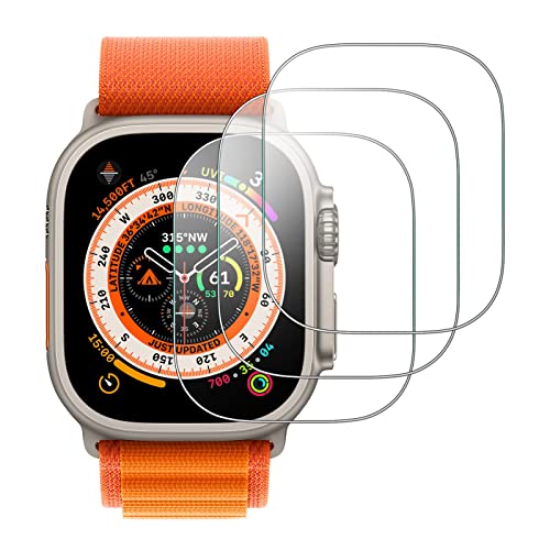 LEIXIUER 3er-Pack Displayschutzfolie für Apple Watch Ultra 49 mm gehärtetes Glas, bruchsicher, klarer Displayschutz [Anti-Öl] [Blasenfrei] [Anti-Kratz] 9H Härtegrad gehärtete Glasfolie von LEIXIUER