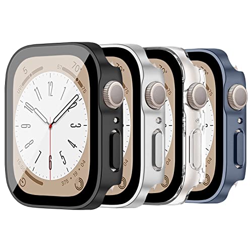 LEIXIUER 4 Stück Uhrenhüllen kompatibel für Apple Watch Series 42mm 46mm 40mm 44mm 41mm 45mm mit Displayschutz aus gehärtetem Glas, Harte PC-Schutzhülle für iWatch Series 10 9 8 7 6 5 4 SE von LEIXIUER