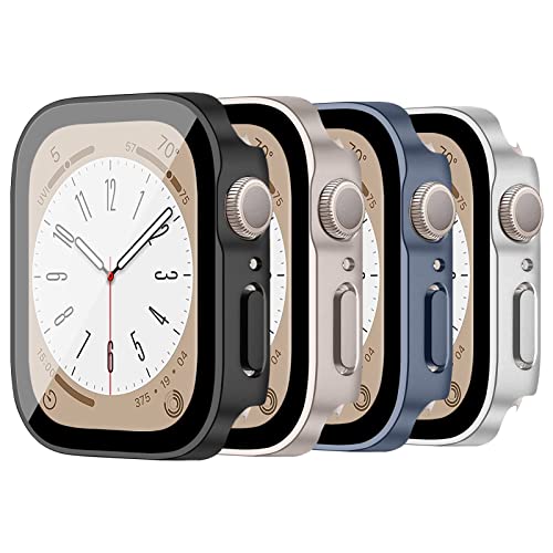 LEIXIUER 4 Stück Uhrenhüllen kompatibel für Apple Watch Series 42mm 46mm 40mm 44mm 41mm 45mm mit Displayschutz aus gehärtetem Glas, Harte PC-Schutzhülle für iWatch Series 10 9 8 7 6 5 4 SE von LEIXIUER