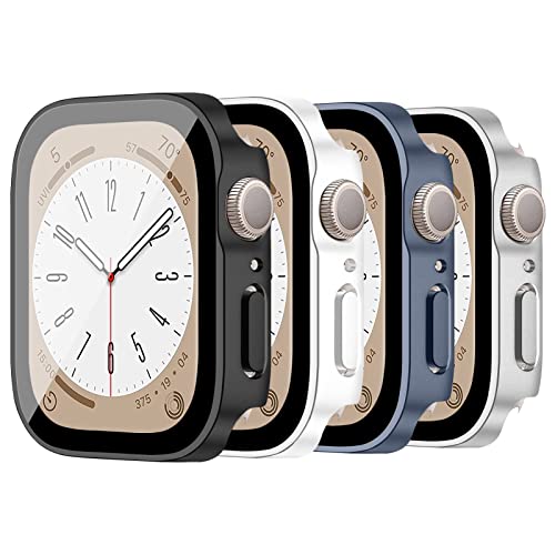 LEIXIUER 4er-Pack Uhrenhüllen kompatibel für Apple Watch Series 8 7 41 mm mit Displayschutz aus gehärtetem Glas, harte PC-Schutzhülle für iWatch Series 8 7 41 mm Set Z von LEIXIUER