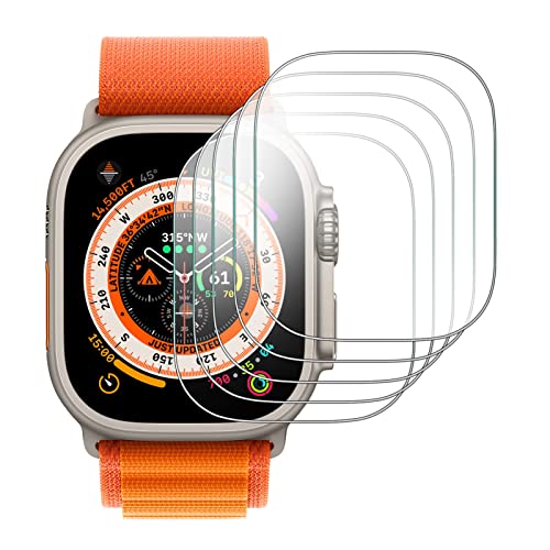 LEIXIUER 5er-Pack Displayschutzfolie für Apple Watch Ultra 49 mm gehärtetes Glas, bruchsicher, klarer Displayschutz [Anti-Öl] [Blasenfrei] [Anti-Kratz] 9H Härtegrad gehärtete Glasfolie von LEIXIUER