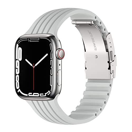 LEIXIUER Kompatibel mit Apple Watch Armband 45mm 44mm 42mm 41mm 40mm 38mm, Weiche Silikon Sport Ersatz Armbänder für iWatch Armband Series 7 6 5 4 3 2 1 SE, Bewölktes Grau 42mm/44mm/45mm von LEIXIUER