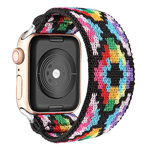 LEIXIUER Solo Loop Uhrenarmband Kompatibel mit Apple Watch Armband 38mm 40mm 41mm Elastisches Sport Ersatzarmbänder für IWatch 7/6/SE/5/4/3 Scrunchies Strap,Böhmen Mehrfarbig von LEIXIUER