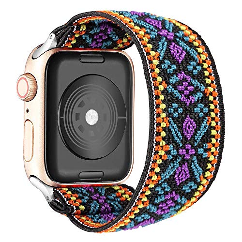 LEIXIUER Solo Loop Uhrenarmband Kompatibel mit Apple Watch Armband 38mm 40mm 41mm Elastisches Sport Ersatzarmbänder für IWatch 7/6/SE/5/4/3 Scrunchies Strap,Böhmen lila von LEIXIUER