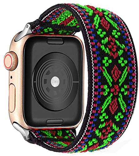 LEIXIUER Solo Loop Uhrenarmband Kompatibel mit Apple Watch Armband 38mm 40mm 41mm Elastisches Sport Ersatzarmbänder für IWatch 7/6/SE/5/4/3 Scrunchies Strap,Böhmen rot von LEIXIUER