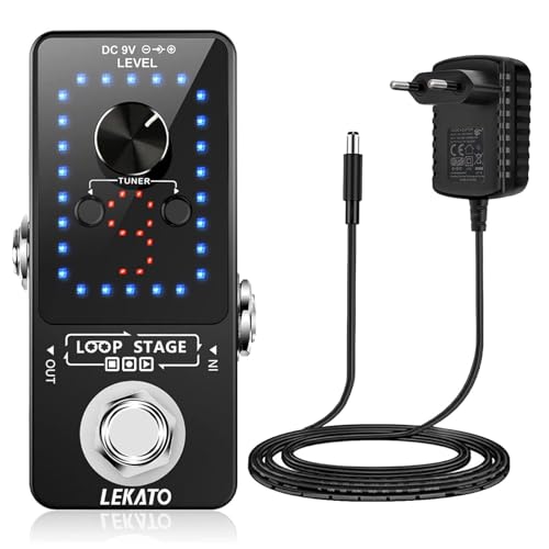 Guitar Looper mit Netzteil, LEKATO 9 Loops 40 Minuten Aufnahmezeit Gitarren-Looper Eingebautes Stimmgerät Unbegrenzter Overdub Elektronisches Looper-Effektpedal für E-Gitarren-Bass (mit Adapter) von LEKATO