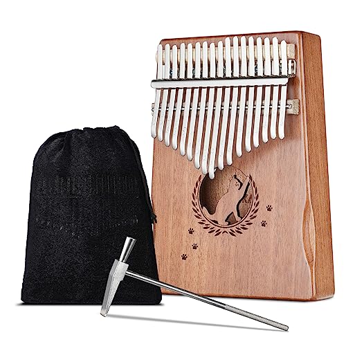 Kalimba Daumenklavier, LEKATO Kalimba Instrument, C-Dur Kalimba 17 Tasten, Mahagoni Thumb Piano Klavier, Rostfreie Zinken, Marimba Kalimba Mini Finger-Perkussion Musik Geschenk für Anfänger(Katze) von LEKATO