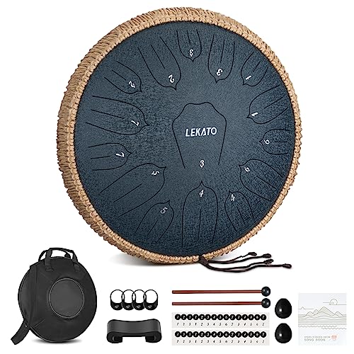 LEKATO 15 Notes 14 Zoll C-Dur Handpan Zungentrommel, Tongue Drum für Heilung Meditation Bildung, Steel Pan Scheibentrommel Schlaginstrument für Einsteiger -Navy Blau von LEKATO