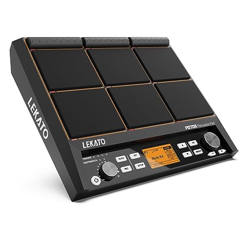 LEKATO Percussion Sampling Pad, Drum Sample Pad Set mit 9 anschlagdynamischen Drum Pads, Percussion Pad Strike Multipad mit über 600 Sounds, Display, USB MIDI, AUX, Looper, Triggering-Eingänge von LEKATO