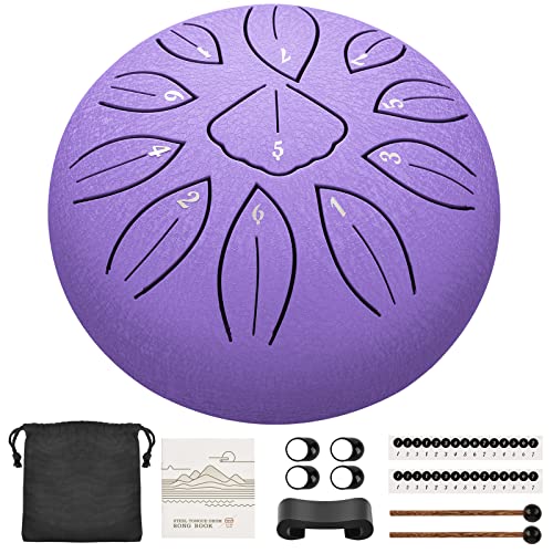 LEKATO Steel Tongue Drum, 6 Zoll 11 Tone C Kinder-Zungentrommel Schlagzeug, Steel Pan Töne Schlaginstrument Hand Pan Drum für Meditation Yoga Klangheilung - Lavendel von LEKATO