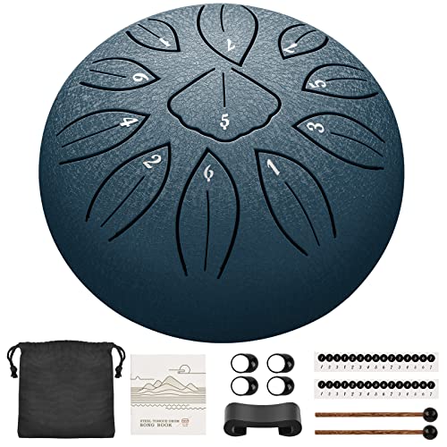 LEKATO Steel Tongue Drum, 6 Zoll 11 Tone C Zungentrommel Schlagzeug, Steel Pan Töne Schlaginstrument Hand Pan Drum für Meditation Yoga Klangheilung - Navy blau von LEKATO