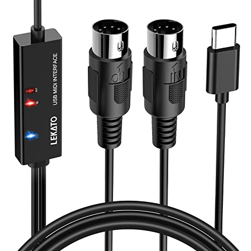 LEKATO Type-C MIDI Kabel Midi type C Kabel Interface Konverter, 5 Polig In Out Midi zu USB Adapter für MIDI Controller/E Piano 6.5FT/2M von LEKATO