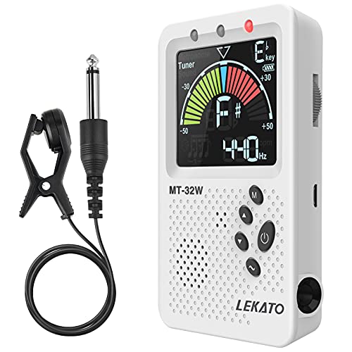 Metronom-Stimmgerät, LEKATO Digitales Metronom Stimmgerät Wiederaufladbar, Metronome-Tuner für Gitarre, Bass, Violine, Ukulele und Blasinstrumente, Präzisionstuner mit LCD-Display, Weiß von LEKATO