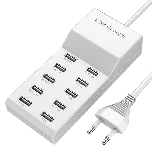 LEKEFET USB Ladegerät Mehrfach, 50W Ladegerät 10 Port Ladestation, Einzelanschluss 5V/2,4A/1A, USB Netzteil, Charger Station, für iPhone iPad Samsung Galaxy Pixel Huawei - Weiß LEKEFET USB Ladegerät Mehrfach, 50W Ladegerät 10 Port Ladestation, Einzelanschluss 5V/2,4A/1A, USB Netzteil, Charger Station, für iPhone iPad Samsung Galaxy Pixel Huawei - Weiß von LEKEFETO