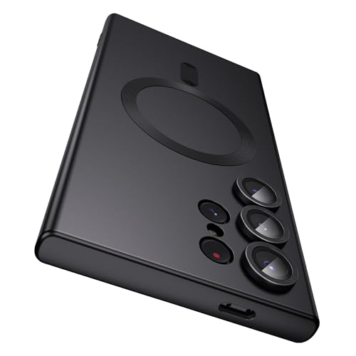 LEKEVO Magnetische Schutzhülle für Samsung Galaxy S24 Ultra [kompatibel mit MagSafe] [Integrierter Kameraobjektivschutz] Schlanke, weiche Stoßstange, TPU, stoßfeste Handyschale (schwarz) von LEKEVO