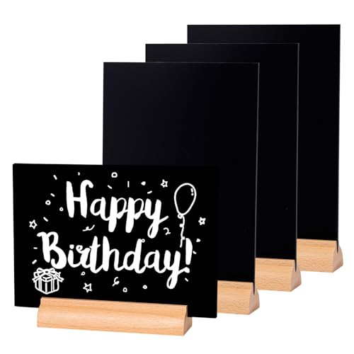LELADY A5 Mini Kreidetafel Klein, 4 Stück Mini Tafel Kreidetafel Aufsteller, Acryl Kreidetafel mit Ständer, Mini Tafel Set, Doppelseitige Kreidetafel Mini Tafel Menü, Tafel Holzsockel zum Beschriften von LELADY JEWELRY