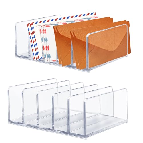 LELE LIFE Acryl-Post-Organizer für den Schreibtisch, 5 Fächer, dicker, transparenter Briefsortierer, Arbeitsplatte, moderner Schreibtisch-Organizer für Umschläge, Rechnungen (2 Stück) von LELE LIFE