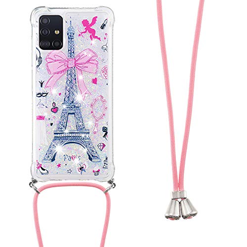 Handykette Handyhülle für Samsung Galaxy A04S / A04 4G Hülle,Glitzer Quicksand kreatives Fließende Flüssigkeit schwimmt Silikon Case mit Umhängeband Handykordel Band Kette für Galaxy A04S,YB GS Tower von LEMAXELERS