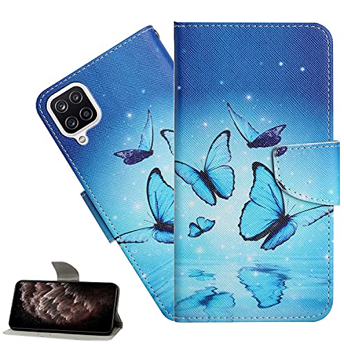 LEMAXELERS Galaxy A22 4G Hülle,Samsung Galaxy A22 4G Handyhülle Süßer blauer Schmetterling Mädchen Flip Case PU Leder Cover Magnet Schutzhülle Handytasche für Samsung Galaxy A22 4G,XC5 Blue Die von LEMAXELERS