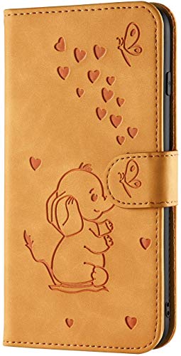 LEMAXELERS Galaxy A51 Hülle,Samsung Galaxy A51 Handyhülle Süß Prägung Elefanten herze Flip Case PU Leder Cover Magnet Schutzhülle Tasche Ständer Handytasche für Samsung Galaxy A51,Love Elephant Orange von LEMAXELERS