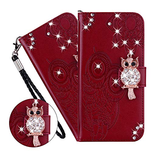 LEMAXELERS Galaxy S20 Plus Hülle,Galaxy S20 Plus Handyhülle Glitzer Diamant Eule Blume Prägung Flip Case PU Leder Cover Magnet Schutzhülle Ständer Handytasche für Samsung Galaxy S20 Plus,YK Owl Brown von LEMAXELERS