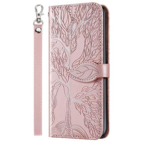 LEMAXELERS Galaxy S21 Hülle,Für Samsung Galaxy S21 Handyhülle Geprägte Baum des Lebens Flip Case PU Leder Cover Magnet Schutzhülle Tasche Ständer Handytasche für Samsung Galaxy S21,RT Tree Pink von LEMAXELERS