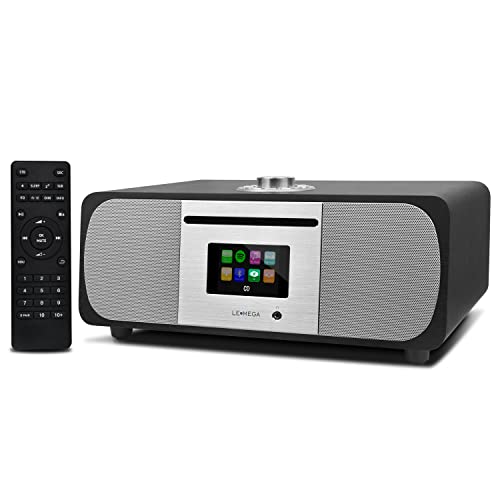 LEMEGA M5+ Stereo Internetradio Kompaktanlage (DAB+,UKW,CD-Player,Spotify,Bluetooth,Farbdisplay,USB,AUX, Kopfhöreranschluss,Radiowecker,35 Watt,Holz-Optik,Fernbedienung) - Schwarze Eiche von LEMEGA