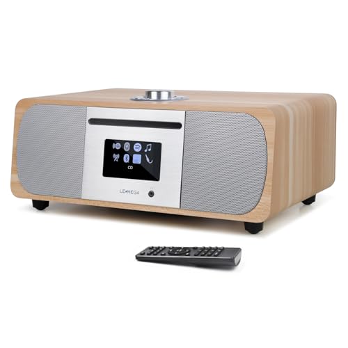 LEMEGA M5P 35W HIFI-Stereo-Musiksystem (DAB+, UKW, CD-Spieler,Internetradio,Bluetooth-Sender,Spotify Connect,USB-Spieler, AUX, Doppelwecker, Kopfhöreranschluss, Kompaktanlage,Fernbedienung) Eiche weiß von LEMEGA